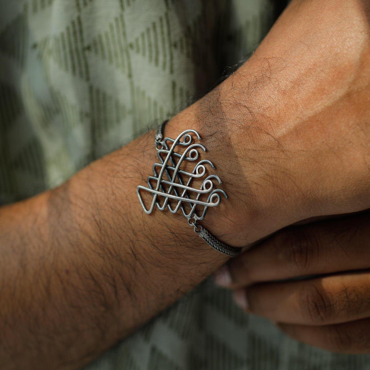 Saraswati Bracelet with Silver Chain ( Motif size : Medium )