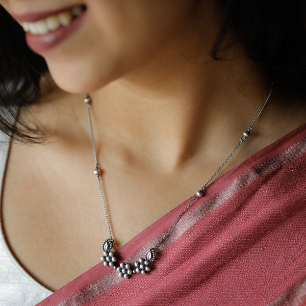Itihaas Kudi Nath Necklace in sterling silver with intricate motif, traditional jewelry for festive occasions