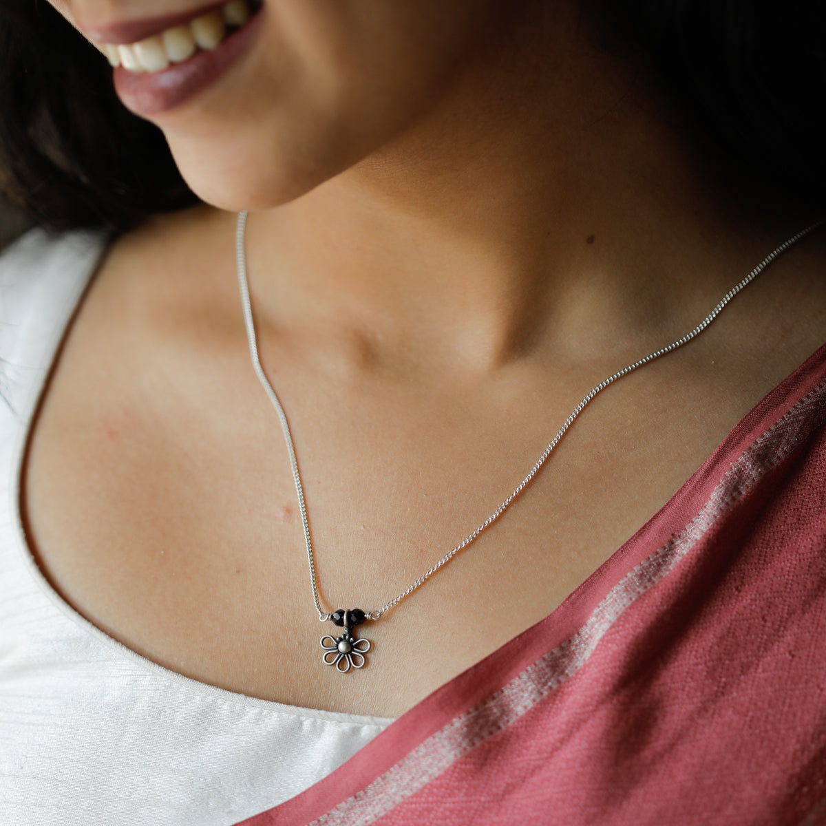 Silver Chain Flower Mangalsutra