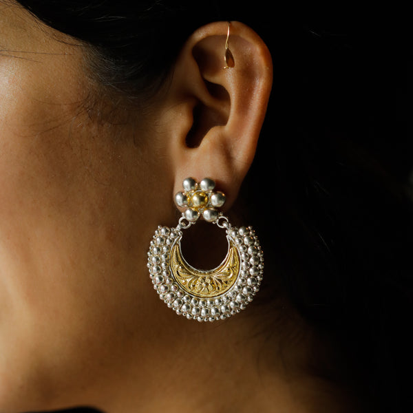 Swarna Rajat : Kudi Chandrakala Chandbali | Silver - 22 K gold plated earring | size : big