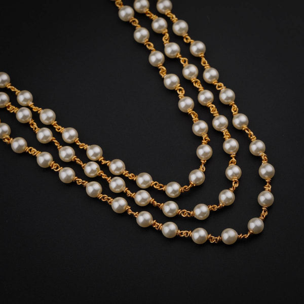 Three Layers Pearl Chain | 92.5 Silver | 22K Gold Plated