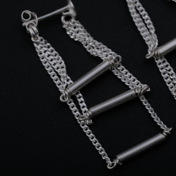 Silver Chain & Pipe Three Layers Earring