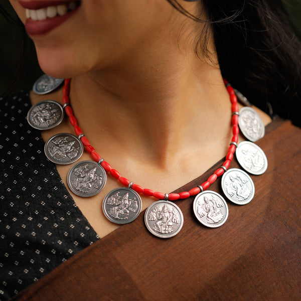 Putali Haar Set Short - Coin Necklace | 92.5 Silver | Oxidised Finish (Made to Order)