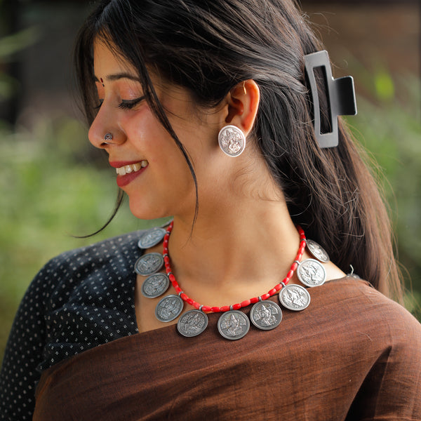 Putali Haar Set Short - Coin Necklace | 92.5 Silver | Oxidised Finish (Made to Order)