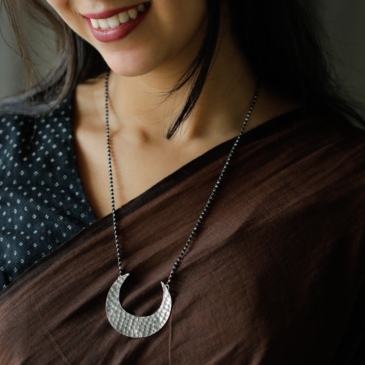 Chandrakor Hammered Silver Statement Mangalsutra