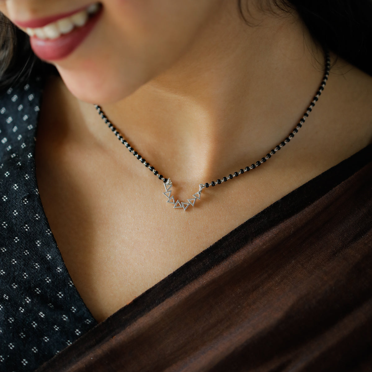 Triangle Line Nath Mangalsutra in sterling silver