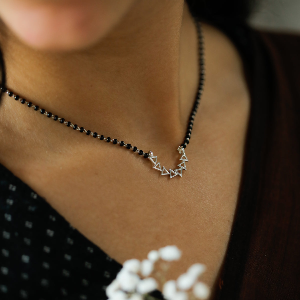 Silver Triangle Nath Mangalsutra on neck