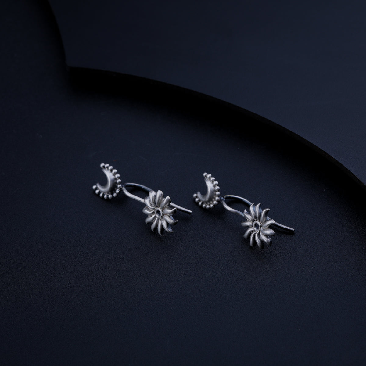 Silver Chandrakor and Sun Bugadi clip-on earrings for traditional jewelry