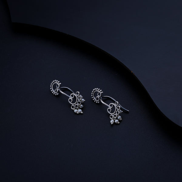 Silver Gopadma Bugadi earrings with pearl accents for traditional jewelry