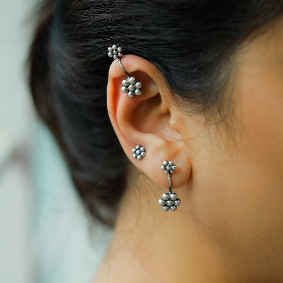 Silver Kudi Bugadi earrings - Big Small Clip On, traditional sterling silver jewelry for festive occasions