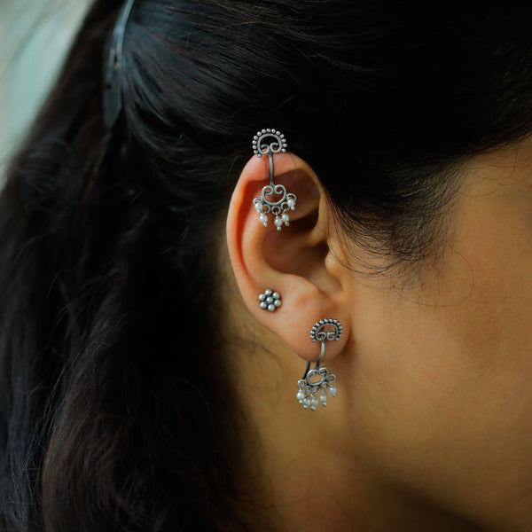 Silver Gopadma Bugadi earrings with pearl accents