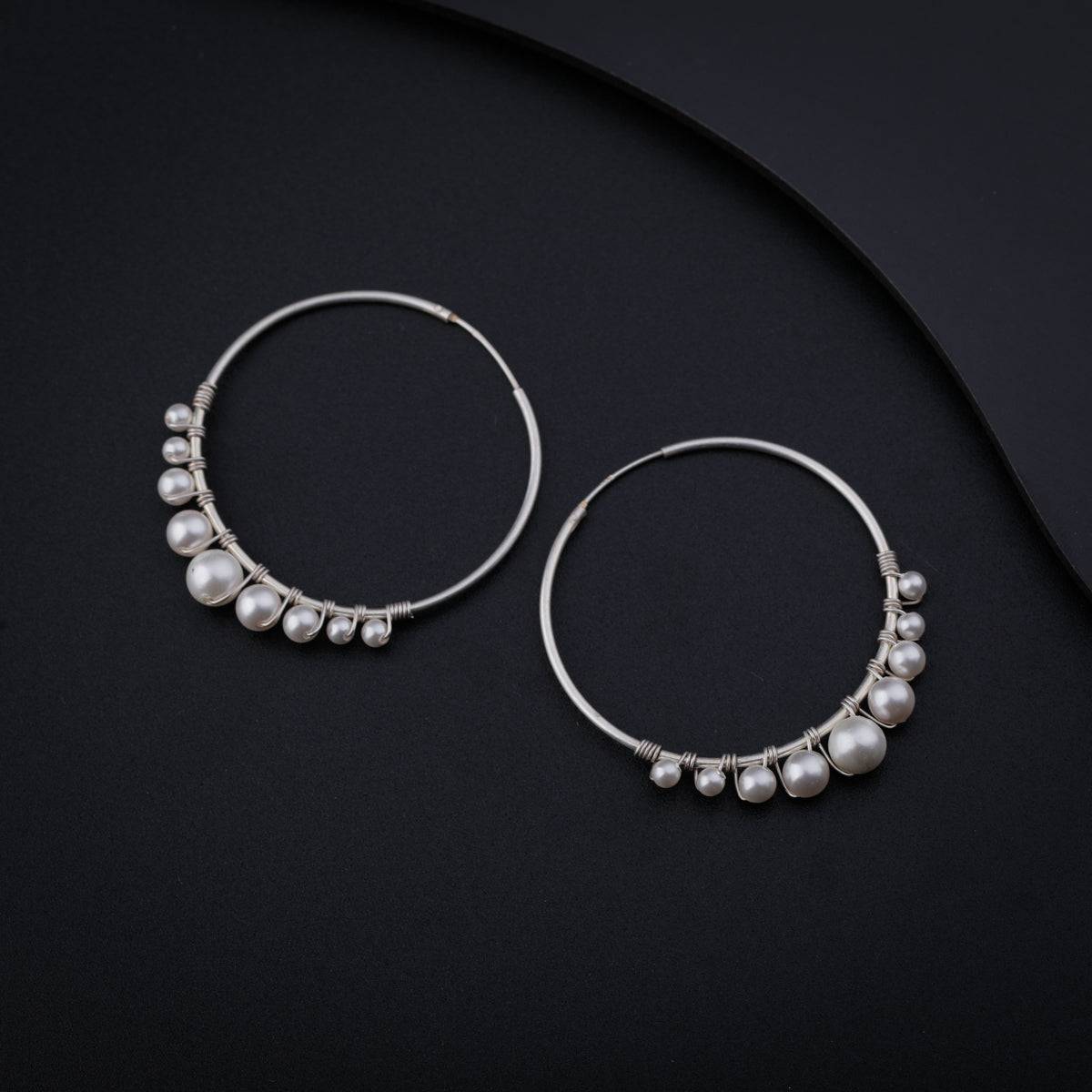 Pearl Binded Silver Hoops