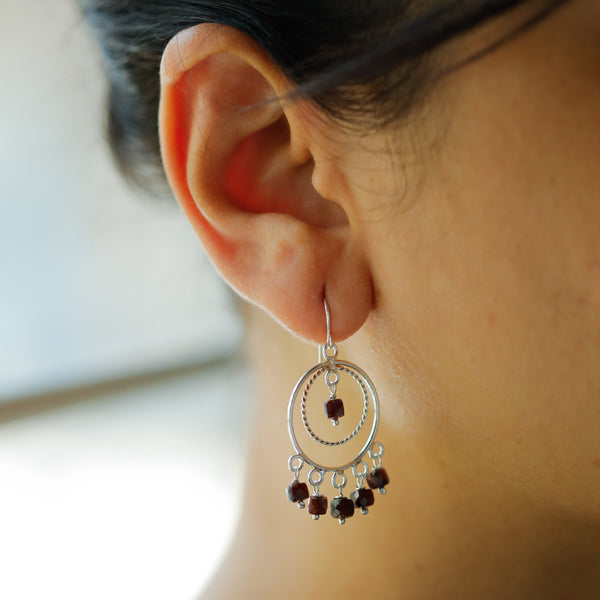 Garnet Chandbali | 92.5 silver earrings | size : small