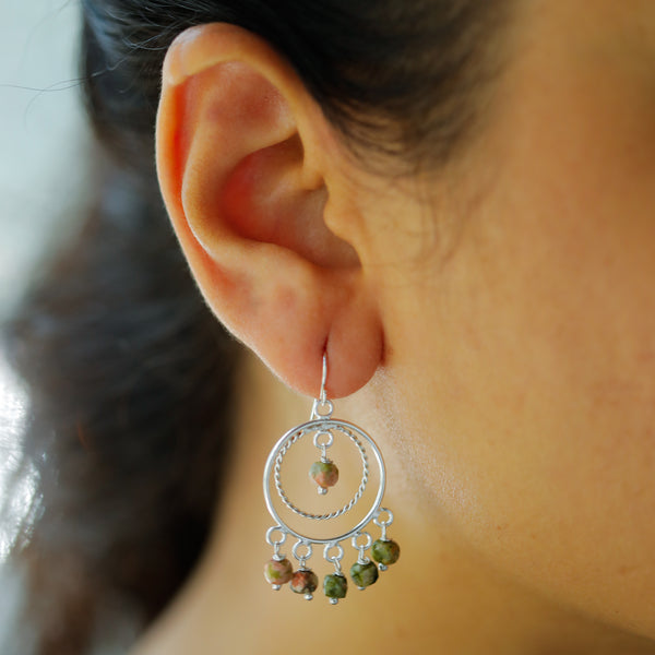 Unakite Chandbali | 92.5 silver earrings | size : small