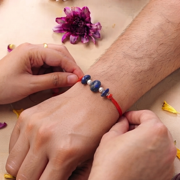 Flat Lapis Lazuli & Pearl Rakhi (Project Handmade)