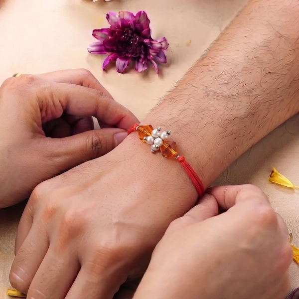 Yellow Agate & Pearl Bunch Rakhi (Project Handmade)