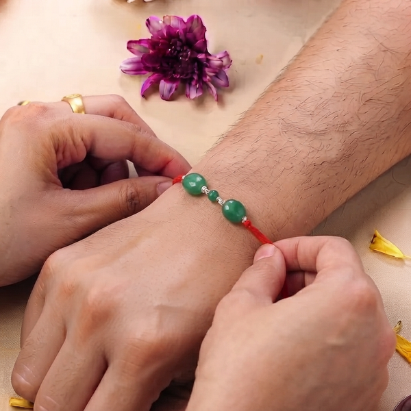 Green Onyx Ganthan Rakhi (Project Handmade)