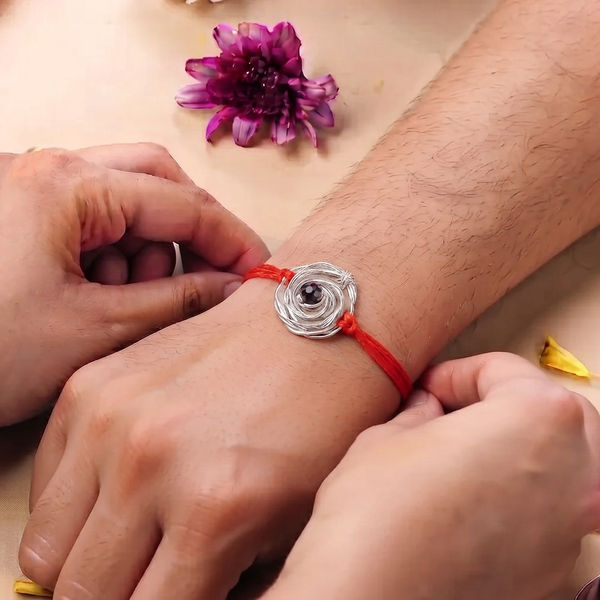 Black Spinel & Rose Rakhi (Project Handmade)