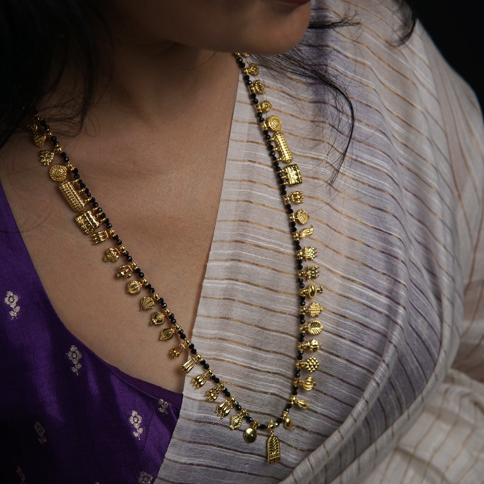 The Aadyaa Saaj (Black spinel) Small |  92.5 Silver | 22K Gold Plated