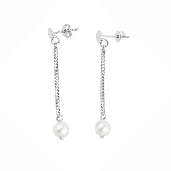 Single Pearl Chain Earring in 92.5 sterling silver