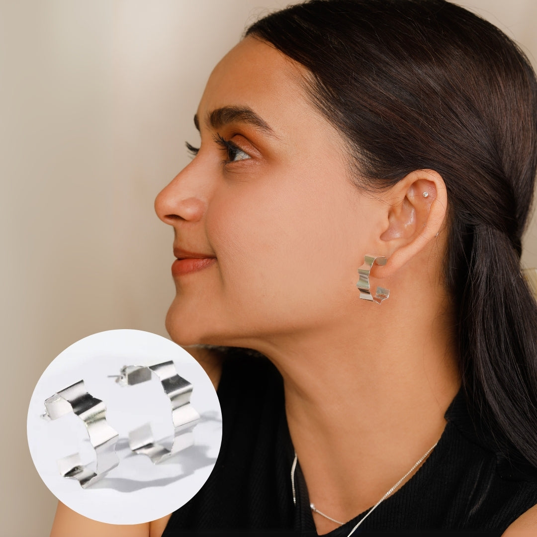 Rebecca - Fold Earrings ( Shiny Silver Finish )