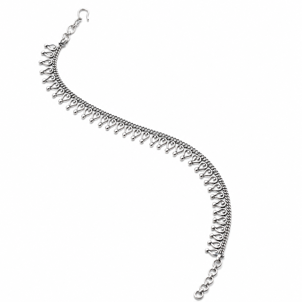 Silver Anklet with Drop Motif