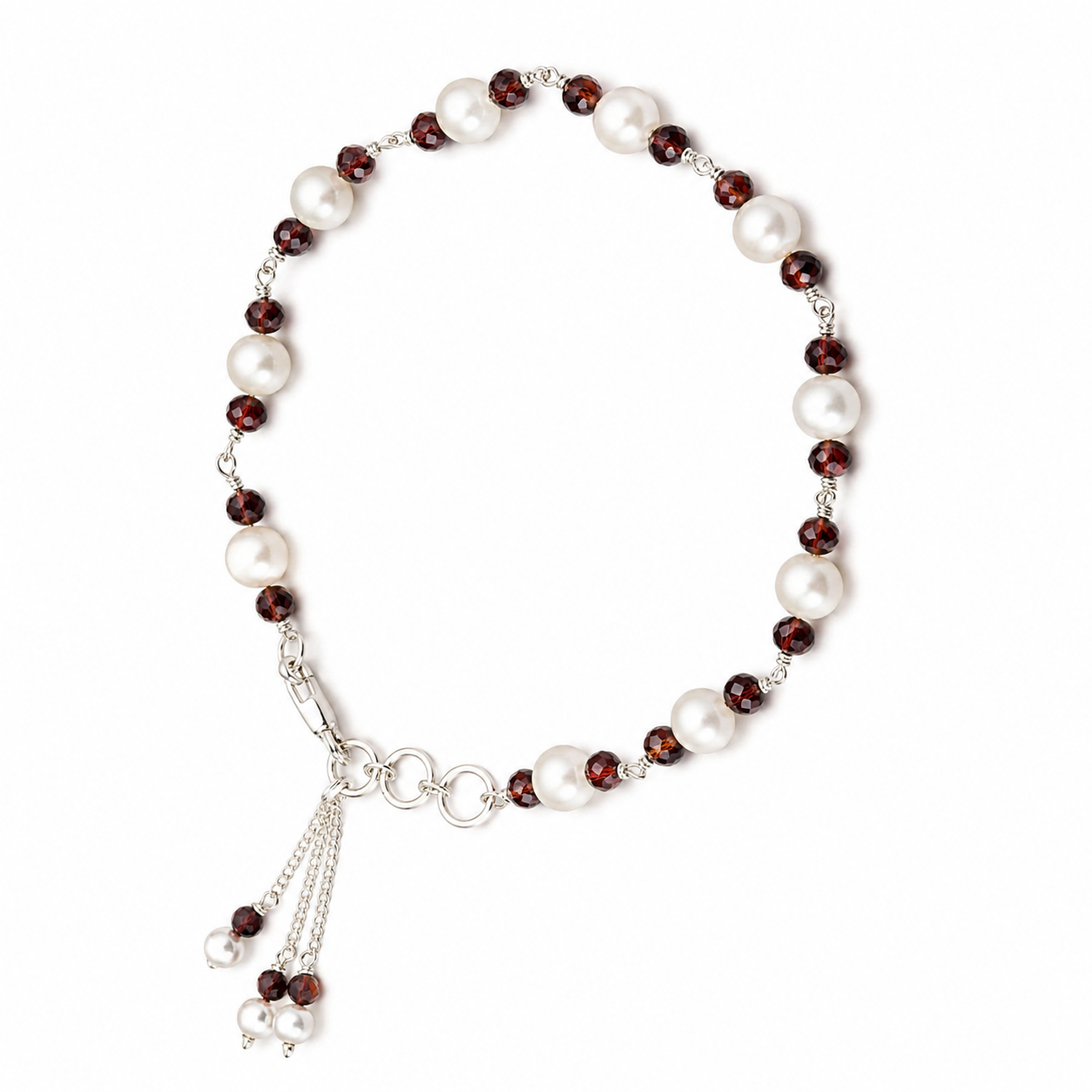 Silver Bracelet with Garnet & Pearl
