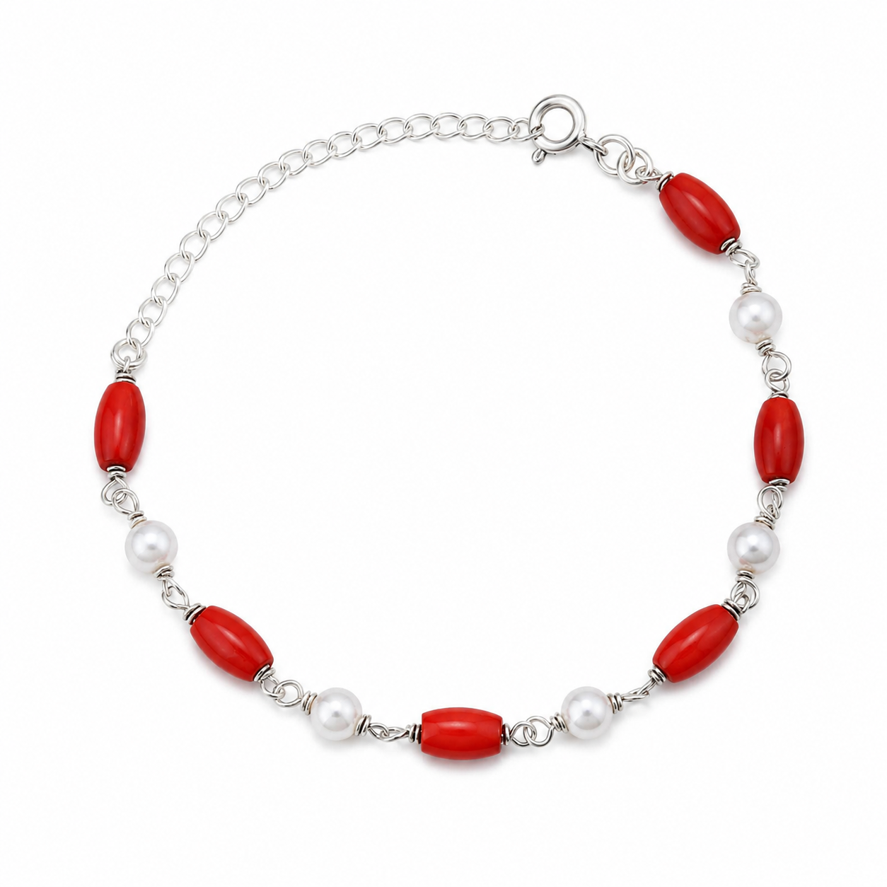 Silver Bracelet with Pearl and Corals