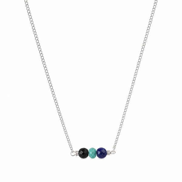 Silver Chain Necklace with Tiny Semi Precious Stones