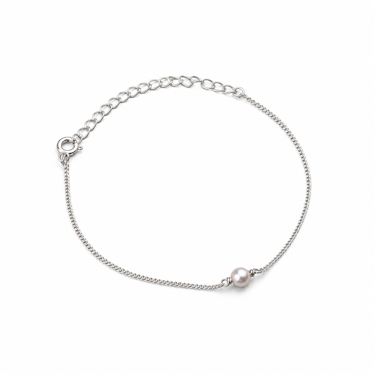 Silver Chain Single Pearl Bracelet