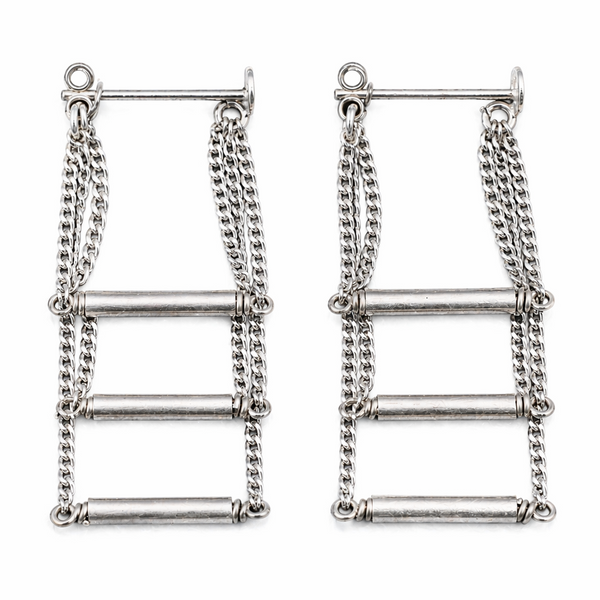 Silver Chain & Pipe Three Layers Earring