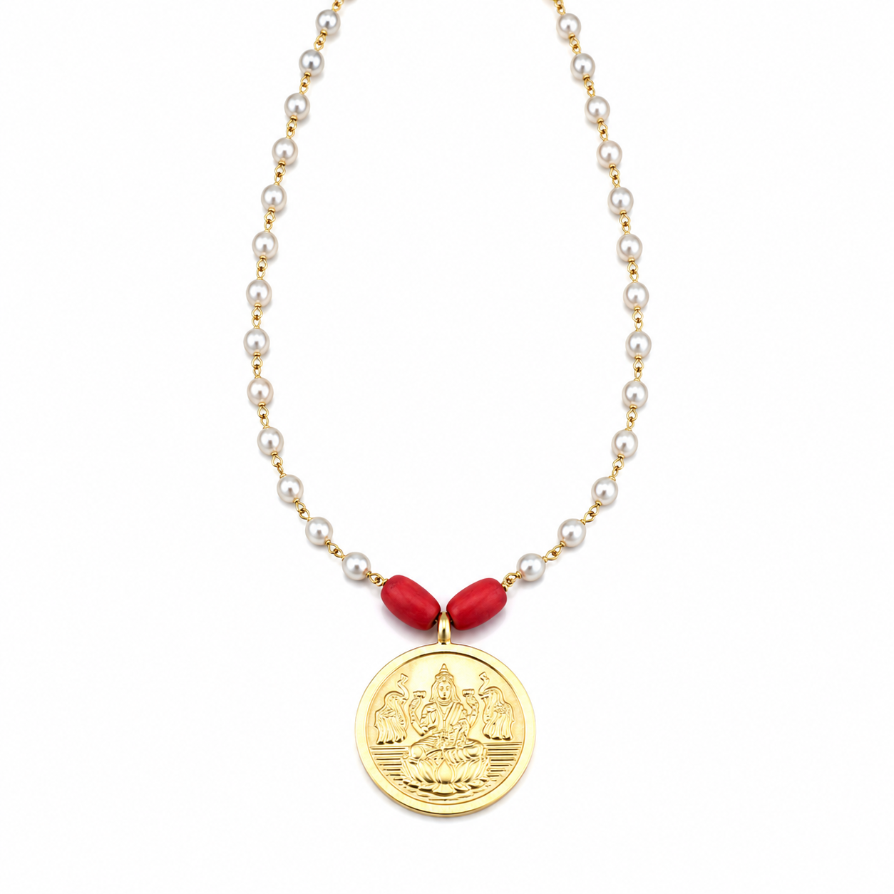 Silver Coin Necklace Gold Plated with Pearls