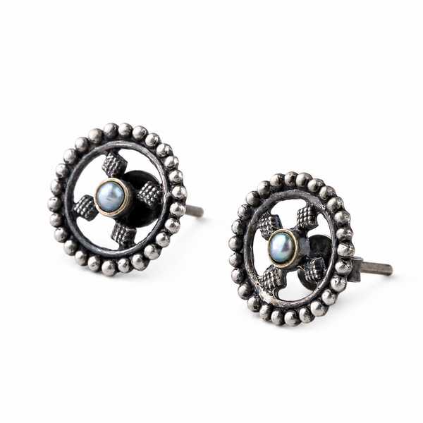 Silver Dotted Diamond Studs