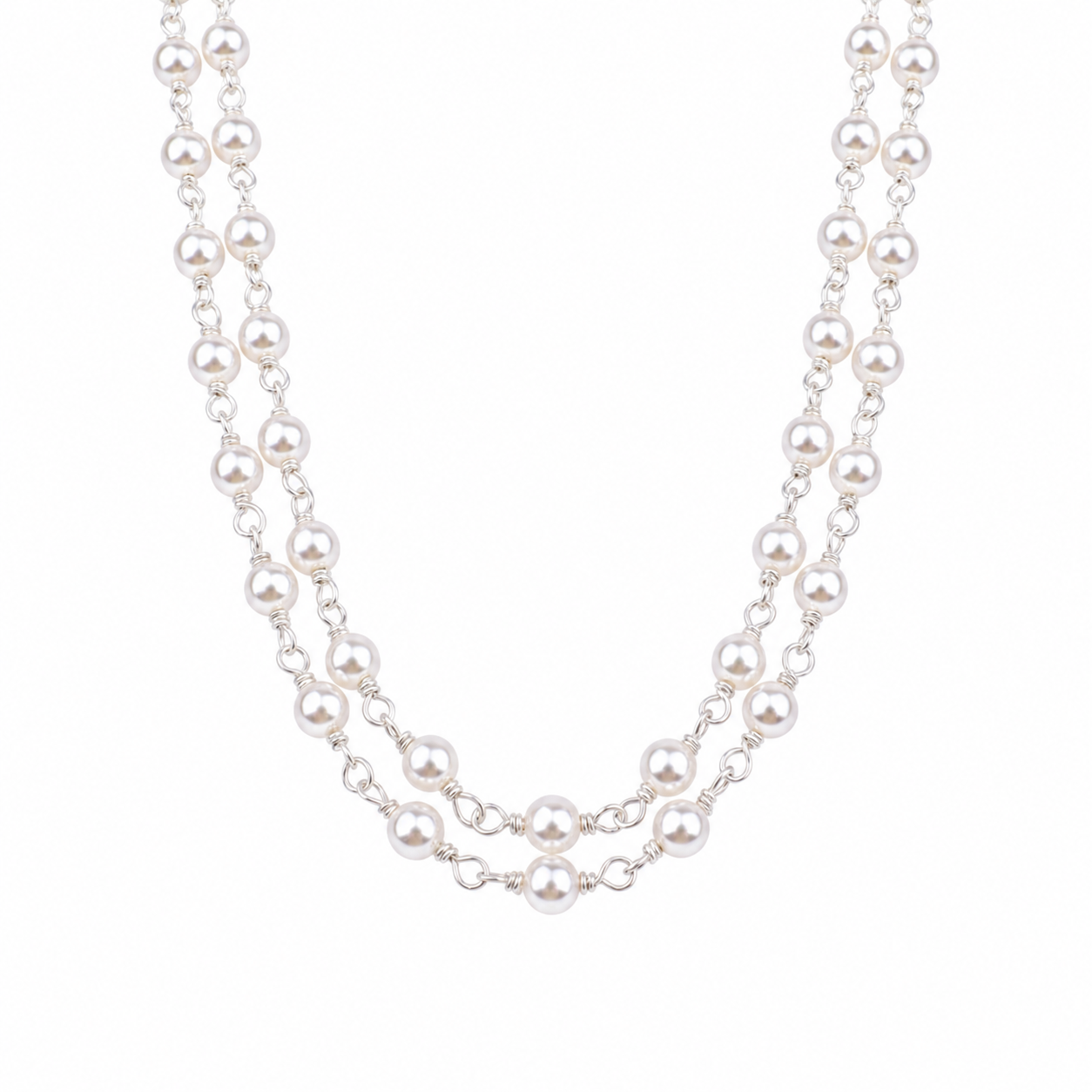 Silver Double Layered Pearl Ganthan Necklace