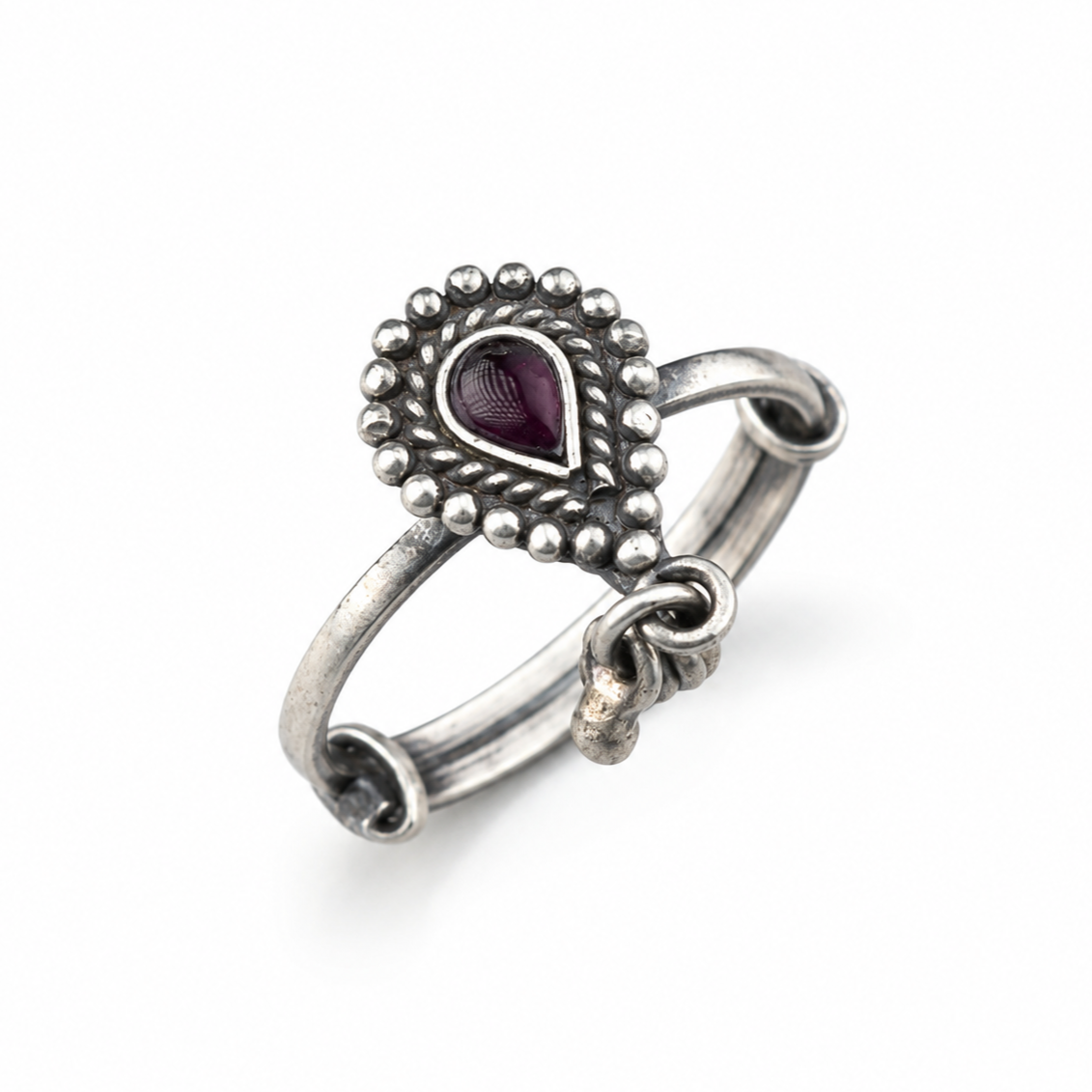 Silver Drop Shape with Ghungroo Motif Ring
