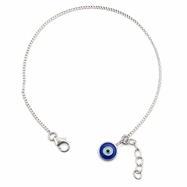 Silver Evil Eye Chain Bracelet with blue eye charm