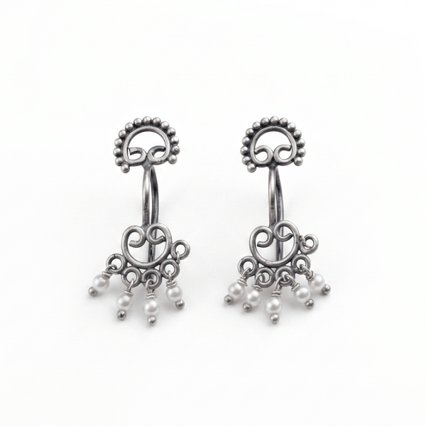 Silver Gopadma Bugadi earrings with pearl accents