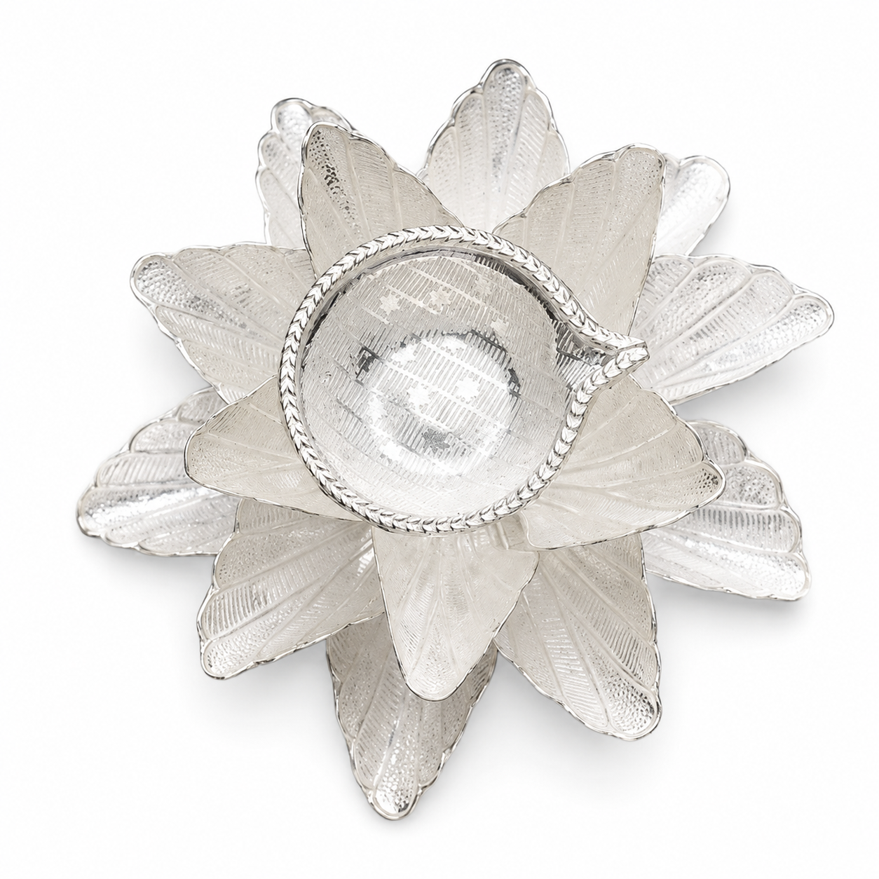 Silver Layered Flower Diya