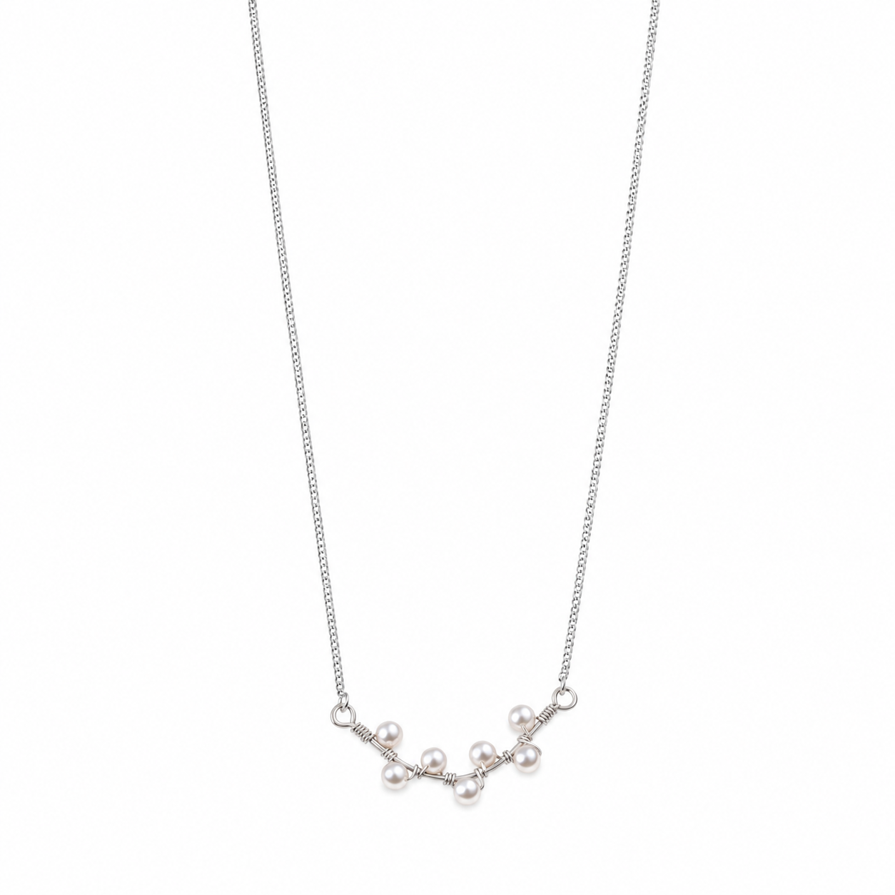 Silver Pearl Motif Chain Necklace