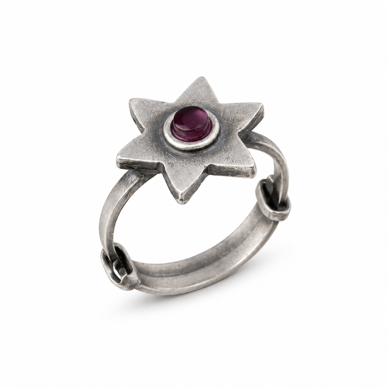 Silver Star Ring with purple gemstone