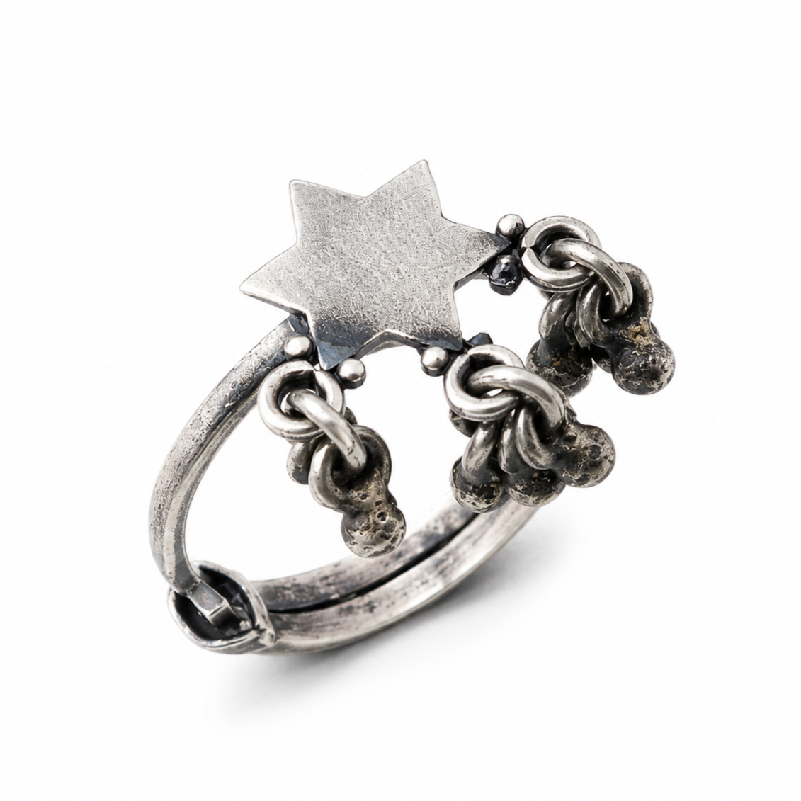 Silver Star with Ghungroo Motif Ring