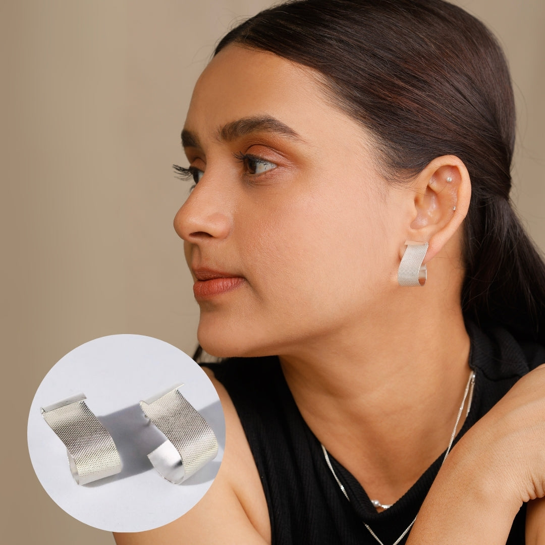 Roma - Fold Earrings ( Shiny Silver Finish )