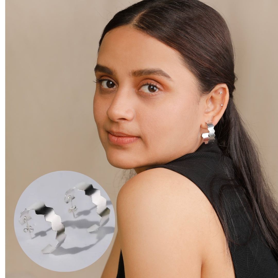 Natasha- Fold Earrings ( Shiny Silver Finish )