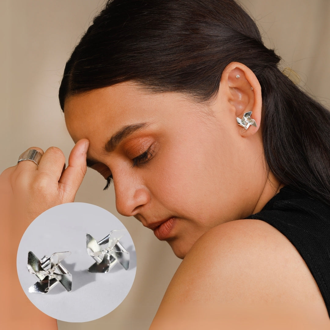 Pinwheel Studs - Fold Earrings | 92.5 Silver