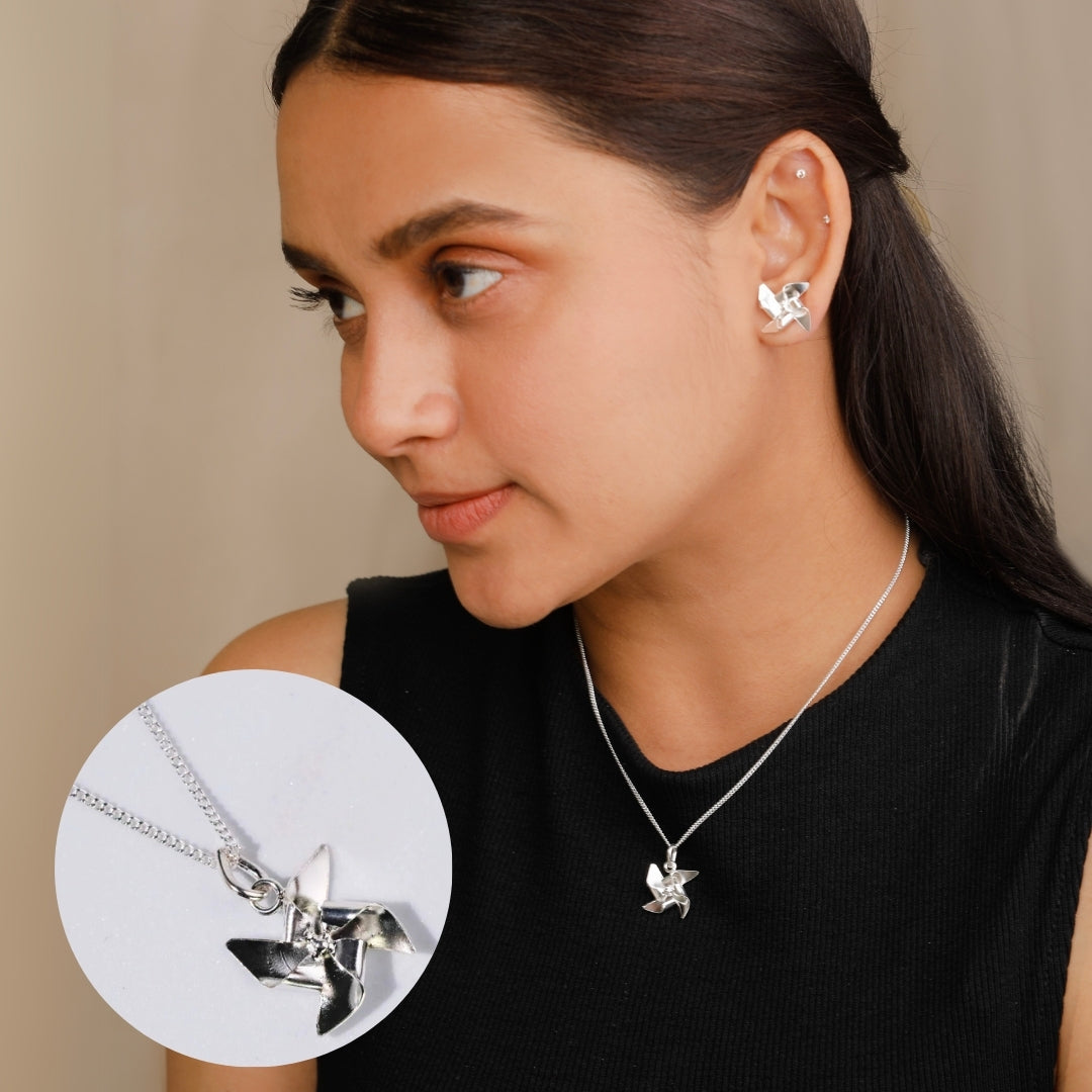 Pinwheel Necklace - Fold collection ( Shiny Silver Finish )