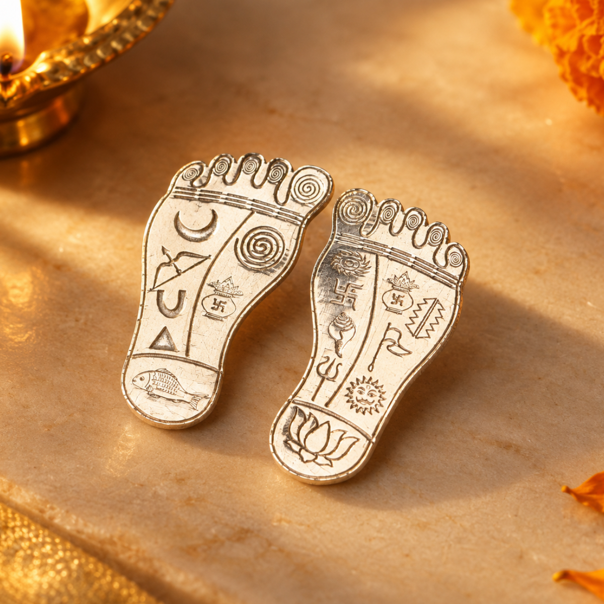 Engraved Silver Lakshmi Paul - Medium (Heavy) | 92.5 Silver