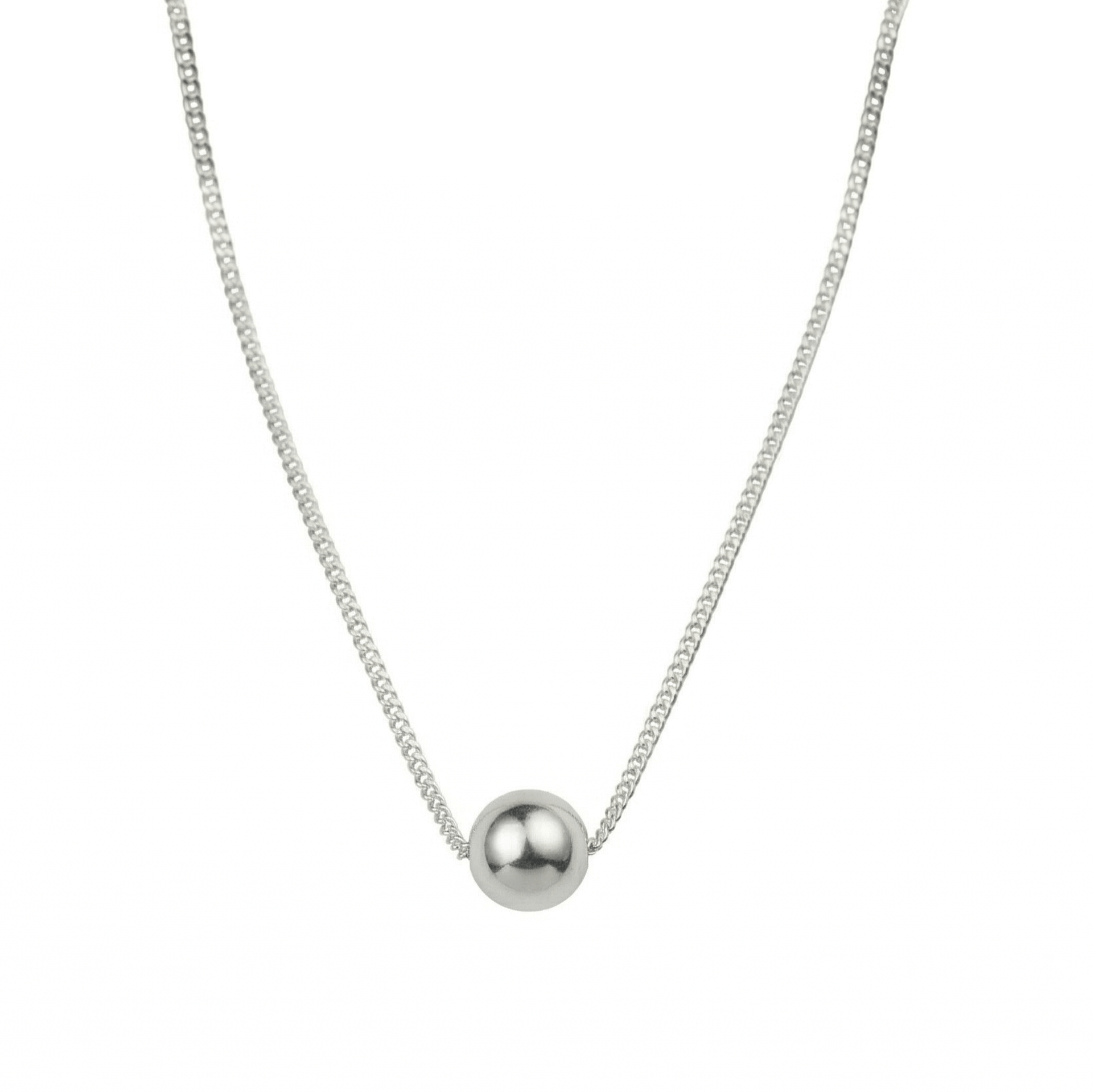 Silver Bead Chain Necklace with spherical pendant