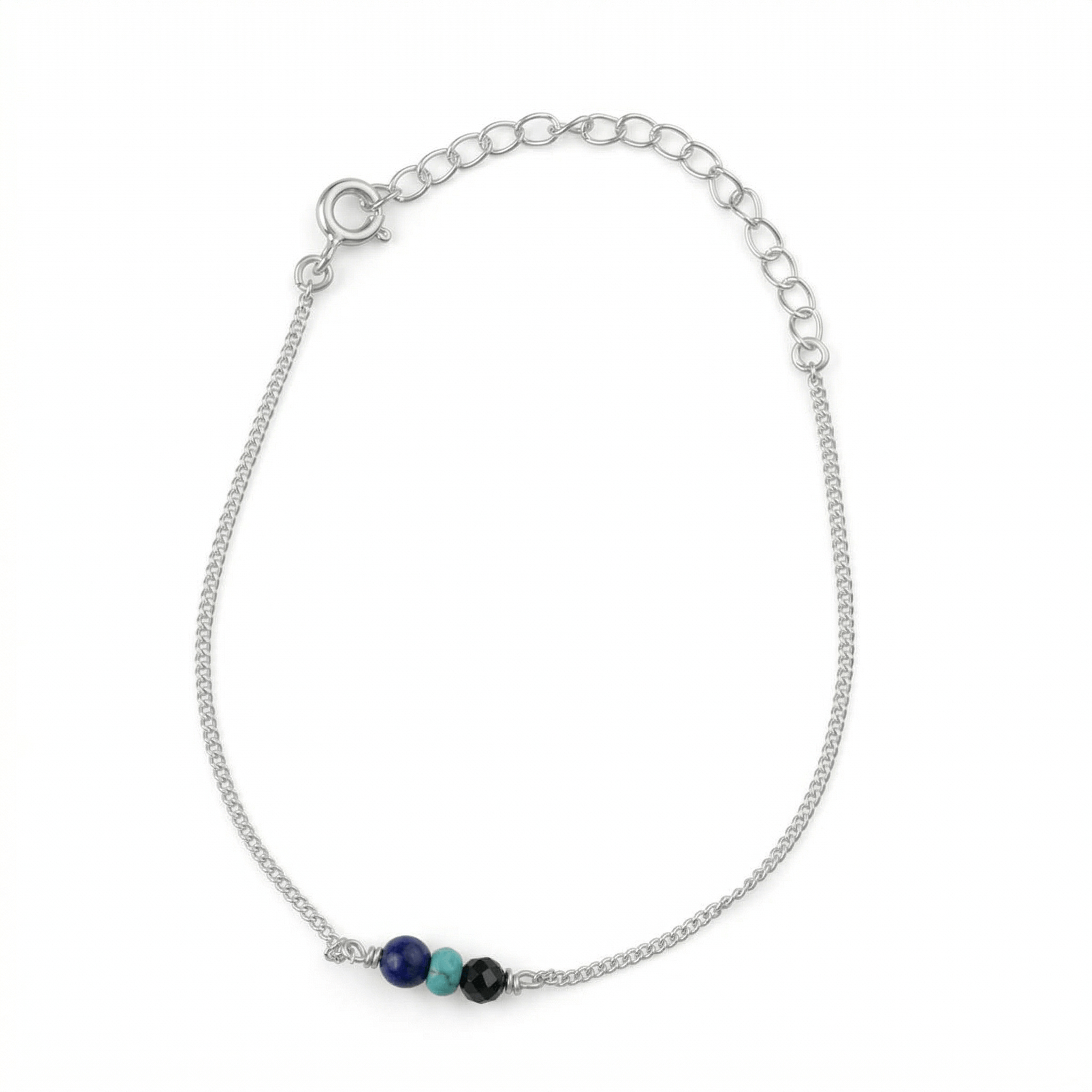 Silver Evil Eye Chain Bracelet with beads