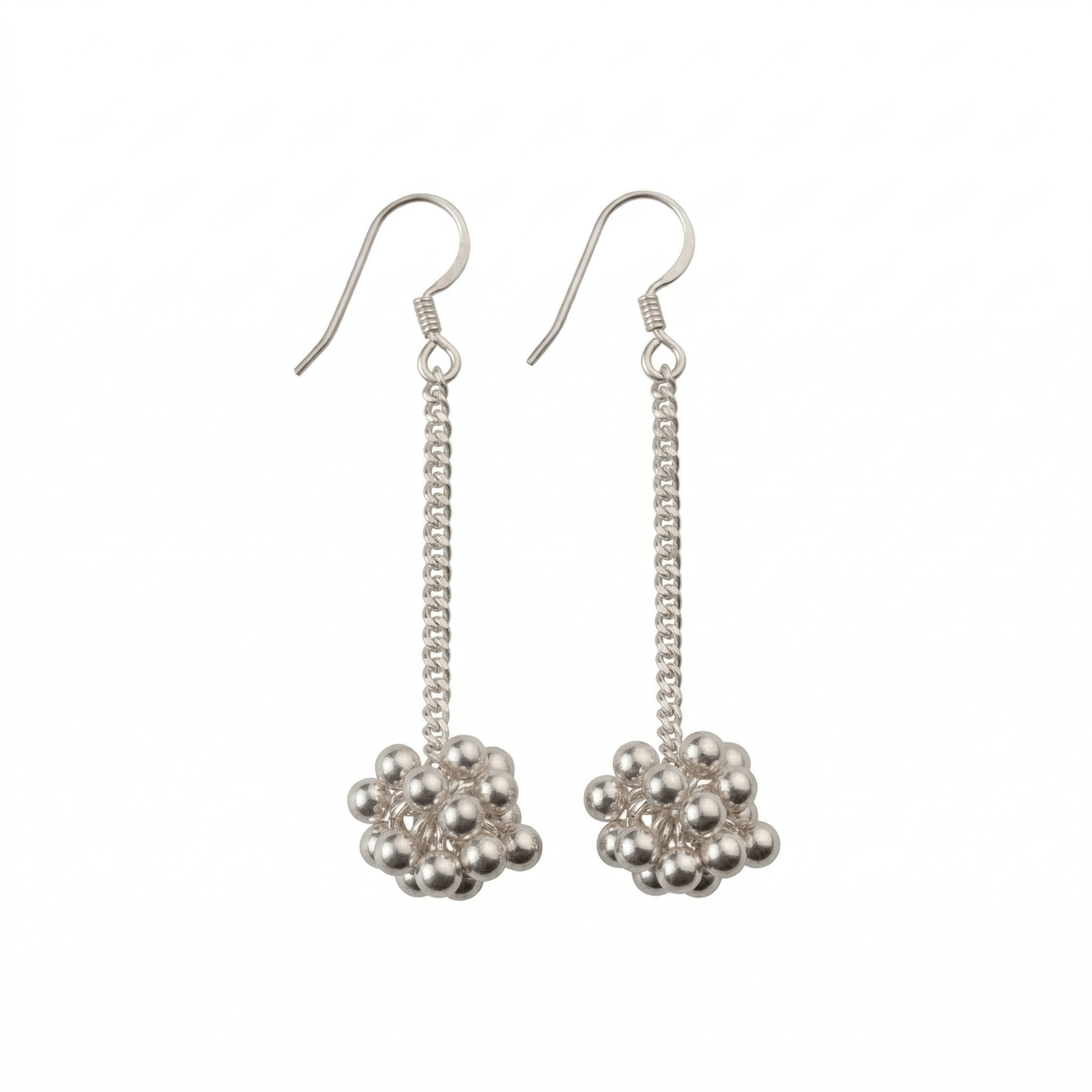 Silver chain earrings with bead clusters