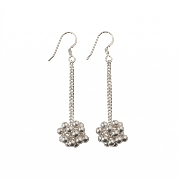 Silver chain earrings with bead clusters